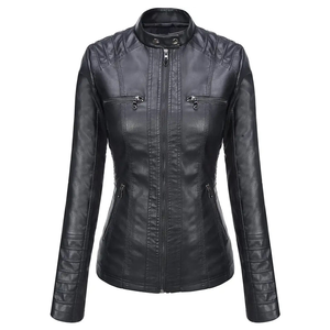 Meilleure arrivée veste en cuir véritable pour femmes mode d'hiver manches longues avec décoration de bouton - Product Image 3