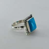 Bague de promesse unisexe en argent sterling 925 plaqué or 14 carats, sertie à la main, avec pierre turquoise taille coussin, bijou pierre de naissance de décembre