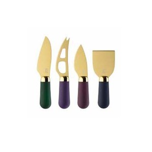 Trancheuse à fromage et couteau à lame enduite de poudre noire en acier inoxydable à manche solide rond en bois - Product Image 3
