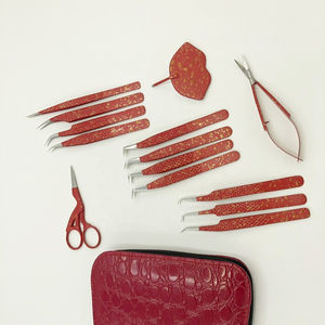 Juego de herramientas de extensión de pestañas de acero inoxidable de color rojo oscuro hecho a mano 10mm de longitud Color personalizado con etiqueta privada sostenible probado - Product Image 4