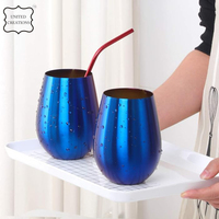Vente en gros de gobelet à vin isolé sous vide en acier inoxydable à double paroi de qualité supérieure verre sans pied de couleur bleue pour le vin rouge