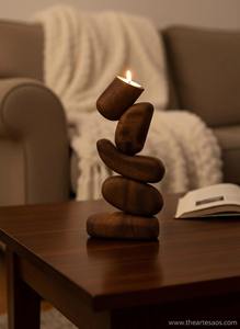 Bougeoir en bois à six colonnes, idéal pour la décoration intérieure, centre de table et éclairage festif, fabriqué à la main en Inde - Product Image 3