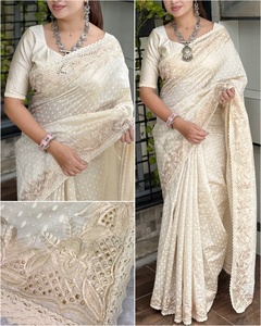 À la mode Tusser coton avec fil broderie Saree femme fabricant de mode et fournisseur de l'inde à bas prix - Product Image 3