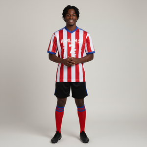 เสื้อฟุตบอลคอวี แขนครึ่งตัว ผลิตตามแบบที่กำหนดเอง คุณภาพสูงจากโรงงานผู้ผลิต (OEM) ผลิตจากโพลีเอสเตอร์ 100% ระบายอากาศได้ดี เป็นมิตรต่อสิ่งแวดล้อม น้ำหนักเบา - Product Image 3