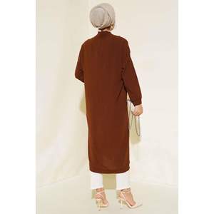 Aerobin Brown <b>Cardigan</b> <b>Long</b> Casual Wool and Acrylic Print and Solid Pattern <b>Plus</b> <b>Size</b> Autumn Winter Button Decoration - Product Image 4