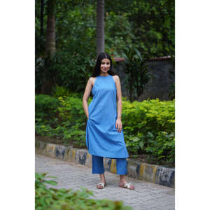 Conjunto de Kurta Indie Azul con Cuello Halter para Primavera/Verano - Product Image 3
