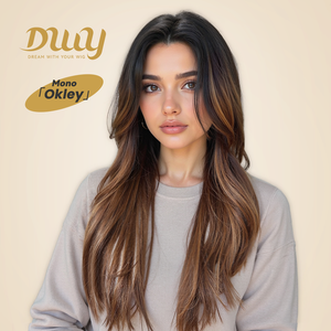 Oculus-DWY Long Curly for Ombre <b>Brown</b> Synthetic <b>Wig</b> Transparent Front Free Part Okley-DWY Mono Front Free Part Long Curly Ombre - Product Image 1