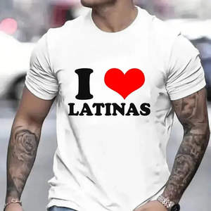 Camiseta de Algodón Estampada con la Frase 'I Love Latinas' para Hombre, Corte Regular, Tejido de Punto, Estilo Casual Vintage, Ropa Deportiva de Verano, Fabricante OEM al por Mayor - Product Image 4