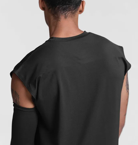 T-shirt personnalisé de sport uni pour hommes Débardeur sans manches en coton élasthanne 180GSM - Product Image 6