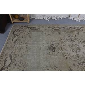 Alfombra turca Vintage de 5,9x9,7 pies, patrón de retazos de lana de tejido plano Beige negro para decoración de pasillo de sala de estar, respaldo de látex - Product Image 5