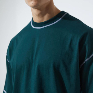 Camiseta personalizada de Algodón 100% con costuras en contraste para hombre, ropa de calle con logotipo personalizado para hombre, Camiseta de tejido inverso con hombros caídos y peso pesado - Product Image 4