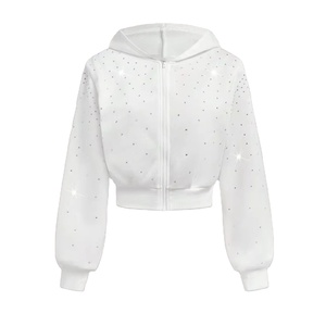 เสื้อครอปท็อปมีฮู้ดแบบซิปประดับเพชรสำหรับผู้หญิง ระบายอากาศได้ดี ปรับแต่งได้ตามต้องการ เสื้อฮู้ดซิปคุณภาพพรีเมียม ผลิตในปากีสถาน - Product Image 1