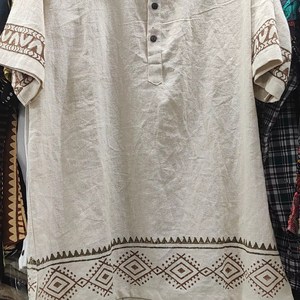 100% puro algodón corto Kurta Casual cuello bordado Handblock estampado teñido a mano doble Dabu con Handblock estampado mano algodón - Product Image 1