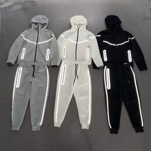 Trending Reflective Tracksuit Set Full <b>Zip</b> <b>Hooded</b> Sweatshirt Pants Solid Color Streetwear Autumn Sport Wear Tracksuit Adult - Product Image 1
