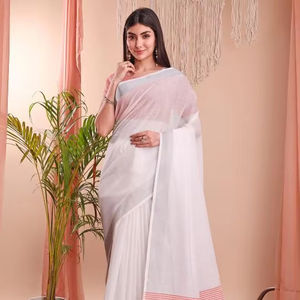 THE WHITE LOOM lin de créateur fantaisie Saree en coton en ligne vente en gros - Product Image 1