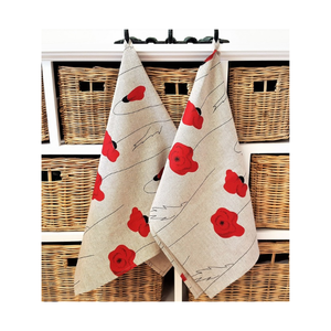 Serviettes de cuisine en coton biologique 100% brodé, motif floral de coquelicot rouge, écologiques, lavables en machine, forme rectangulaire - Product Image 1