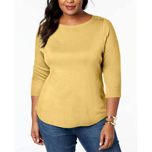 Top da Donna Charter Club Taglia Petite XL in Cotone Pima e Seta con Bottoni sulle Spalle, Motivo a Quadri, Stile Formale, Giallo, in Lino Popeline Lavorato a Maglia - Product Image 1