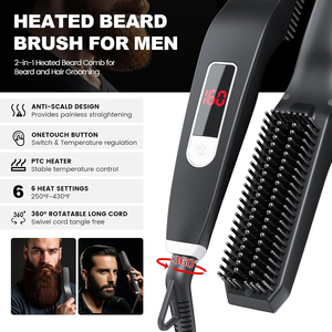 Lisseur de barbe 2 en 1 pour hommes Réglage de la température à 6 vitesses Affichage LCD <span class=keywords><strong>Brosse</strong></span> à barbe <span class=keywords><strong>chauffante</strong></span> - Product Image 2