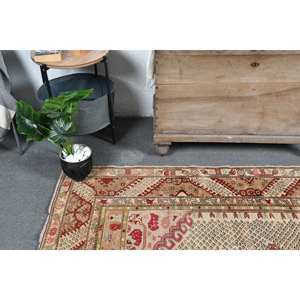 Alfombra turca Vintage Beige Rojo 4,7X6,8 pies Estilo bohemio hecho a mano Área grande Patrón abstracto para pasillo Dormitorio o sala de estar - Product Image 5