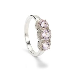 Anillo Abierto de Plata de Ley con Circonita Blanca y Kunzita Chapado en Oro de 18K, 1.90 Quilates, Joyería de Moda - Product Image 1