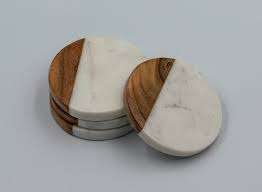 Vente en gros de sous-verres en bois de marbre blanc naturel Ensemble hexagone et carré en bois d'acacia pour boissons-pour hôtels - Product Image 6