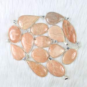 Lot de pendentifs en pierres précieuses d'amazonite orange naturelle Collier pendentif en amazonite orange Pendentif plaqué argent Bijoux en gros - Product Image 1