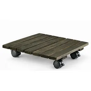 Hoge Kwaliteit Houten Trolley Plant Caddy Met Afsluitbare Wielen Groothandel Aanpassen Ronde Houten Plant Mover Met Wielen