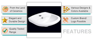 Fregadero de lavabo de pared con base de material de cerámica blanca de forma ovalada con acabado brillante ampliamente vendido Experiencia de un solo orificio - Product Image 3