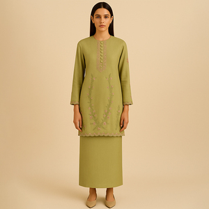 Zia Isra, conjunto de ropa musulmana tradicional de estilo modesto, botones de escote bordados intrincados modernos, opciones de talla grande disponibles - Product Image 5