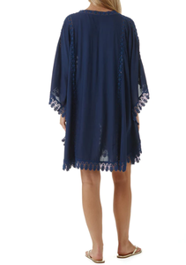 New <b>Women</b> Solid Color Lace up Embroidered Mini Length V-Neck <b>Kaftan</b> <b>Dresses</b> - Product Image 2