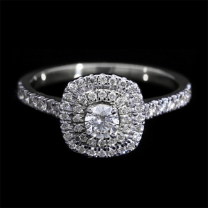 14K Yellow Gold Rhodium Plated Natural Diamond Classic Engagement Ring with Double Halo Pave Band <b>Cushion</b> Frame Brilliant Center - Product Image 2