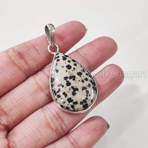 Pendentif pour femme en jaspe dalmatien naturel, pierre précieuse, pendentif en pierre énorme, bijoux faits à la main pour Noël, pendentif en argent sterling 925 - Product Image 3