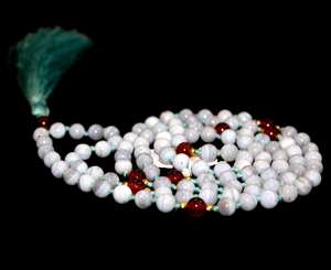 Top vente bleu dentelle Agate 108 Mala perles collier spirituel à la main artiste indien colliers de perles - Product Image 5