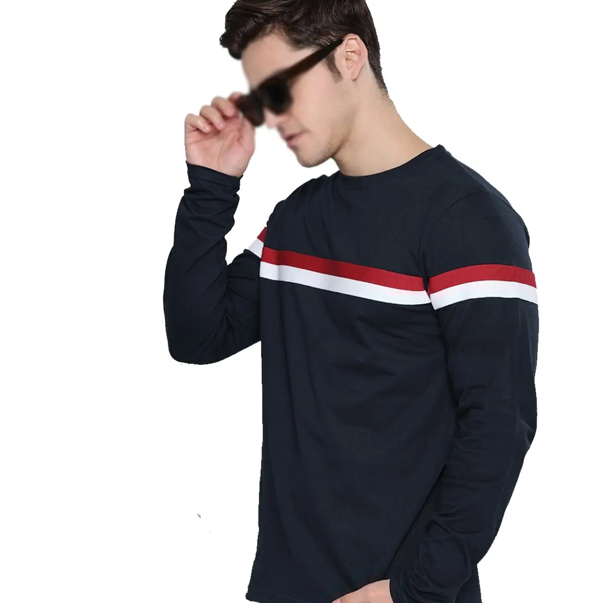 Navy Blue & Red Striped Cotton T-shirt Wholesale 2023 Casual Wears Best Quality New Design Men T-Shirts