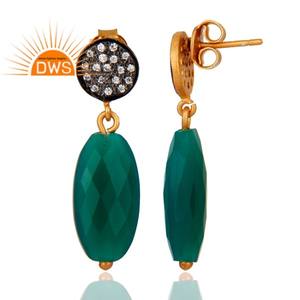 ต่างหูพลอยออนิกซ์สีเขียว ดีไซน์เนอร์ ชุบทอง 18k เงินแท้ ต่างหูห้อยระย้า เครื่องประดับขายส่ง คอลเลคชั่นคลาสสิก - Product Image 3