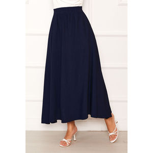 Navy Blue Pencil <b>Skirt</b> for Office Ladies Comfortable Breathable Chiffon Satin <b>Elastic</b> Waist Pocket Slit Decoration Spandex - Product Image 2