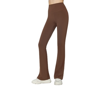 Nouveau cette semaine Logo personnalisé solide simple jambe large taille haute grande taille Leggings de yoga avec fermeture à cordon pour les femmes - Product Image 1