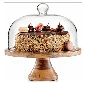 Natural Finishing With Glass Dome Cover Cup <b>Cake</b> <b>Server</b> Stand Gorgeous Look Tabletop Centerpieces Wooden <b>Cake</b> Stand - Product Image 1