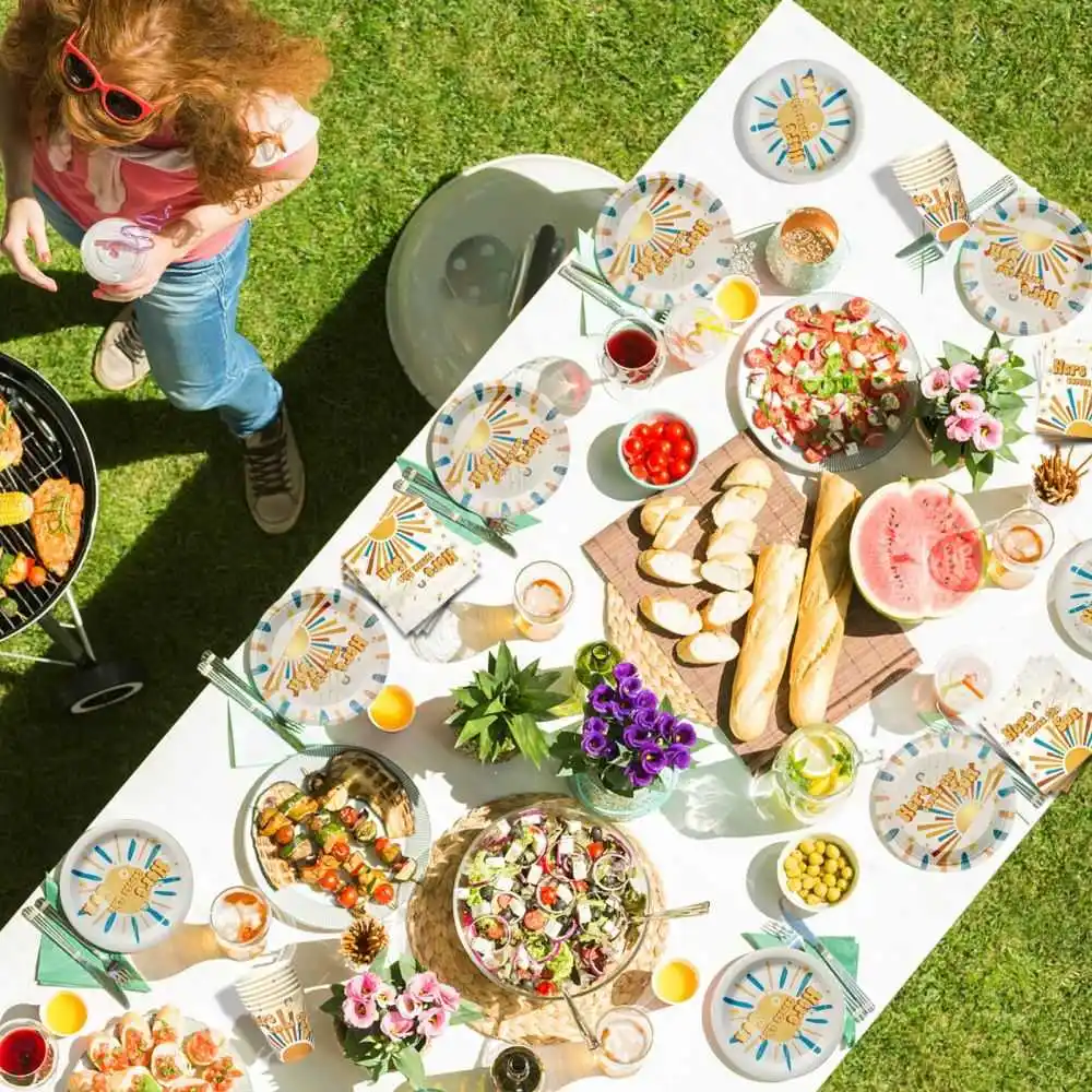 Ici vient le fils assiettes et serviettes en papier voici le fils vaisselle décorations de douche de bébé pour Boho Sun Baby Shower