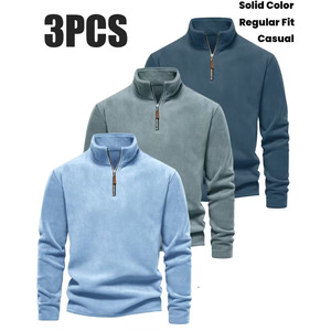 Men's Quarter Zip <b>Fleece</b> <b>Sweatshirt</b> Solid Teal Regular Fit Stand Collar Casual Breathable Knitted Autumn Style - Product Image 3