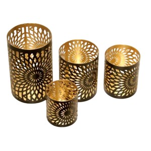 Ensemble de 4 bougeoirs votifs en fer noir et or, bougeoirs votifs en métal faits à la main pour la décoration de la maison, décoration de table, bougeoir votif - Product Image 1