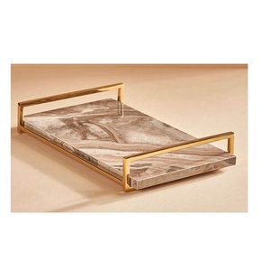 Bandeja de mármol de gran calidad con asas de metal de proveedores mayoristas, bandeja de mármol de tamaño y forma personalizada de diseño clásico - Product Image 3