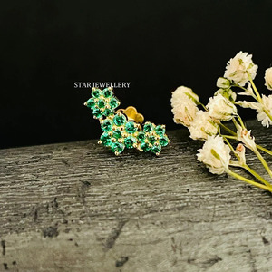 14K Solid Gold CZ Green Diamond Climber <b>Earrings</b> Fine Jewelry. - Product Image 5