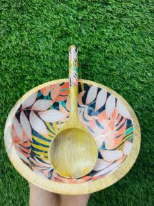 Bol en émail en bois de manguier de style européen de qualité supérieure fabriqué à la main cuillère de service polie stockée de haute qualité pour les occasions de fête - Product Image 3