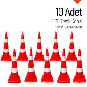 ชุดกรวยจราจรสะท้อนแสง TPE แบบคู่ 10 ชิ้น ขนาด 90 ซม. สำหรับกั้นจราจร - Product Image 5