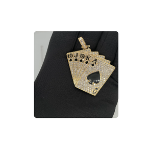 Hiphop Iced Out 14kt Oro sólido Naipe Straight Flush Pendant con diamantes de laboratorio para fiestas - Product Image 6