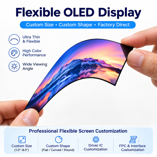 Wholesaler Custom Flexible OLED Display 0.95-7.84Inch Bespoke Curved AMOLED Screen for Smart Watch Robot Handheld Industrial HMI