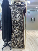 Robe de soirée longue à imprimé léopard dégradé avec strass et fronces latérales pour femme, fabricant de robes de soirée sur mesure