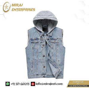 Top Quality Products Made From High Quality Material <b>Men's</b> Hooded Denim Vest Classic Stretchy Trucker Sleeveless Jean Jacket - Product Image 4