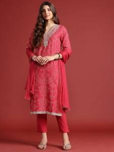 Kurta de algodón puro estampado con motivos étnicos con pantalones y estilo pakistaní indio Dupatta - Product Image 5